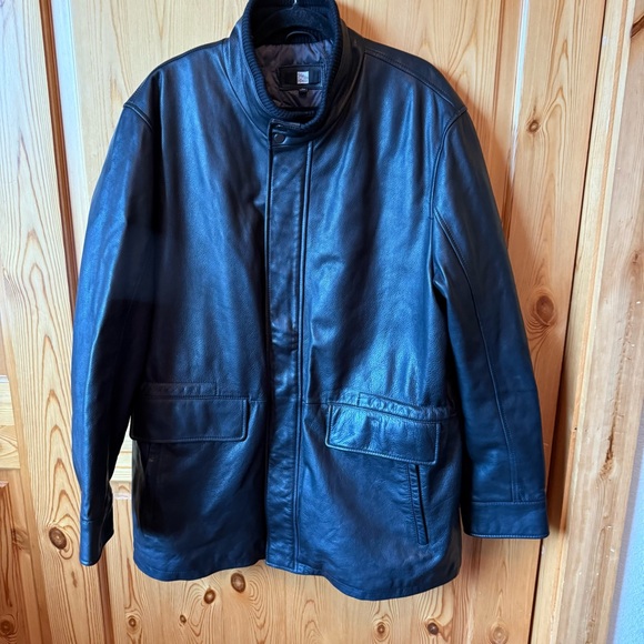 Vintage Saks Fifth Avenue Mens Black Leather Bomber Motorcycle Jacket Size XL - Picture 1 of 16